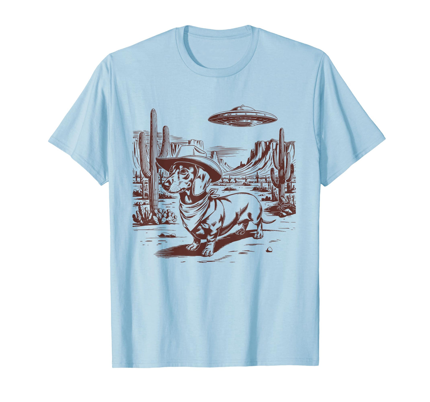 Dachshund UFO Western Vintage Alien 90s Retro Cowboy T-Shirt