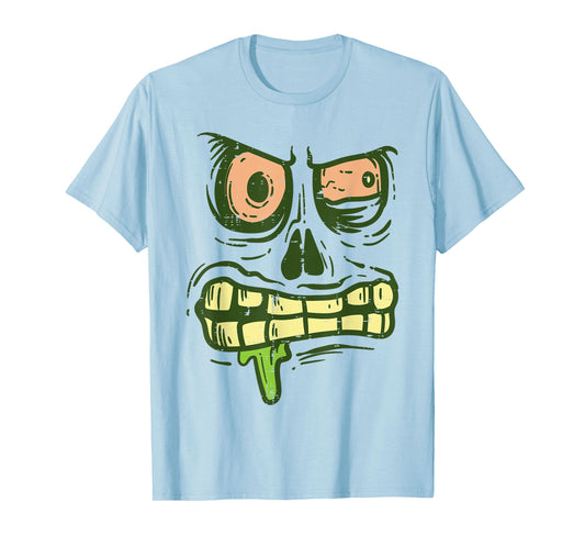 Green Zombie Monster Face Scary Spooky Halloween Boys Kids T-Shirt