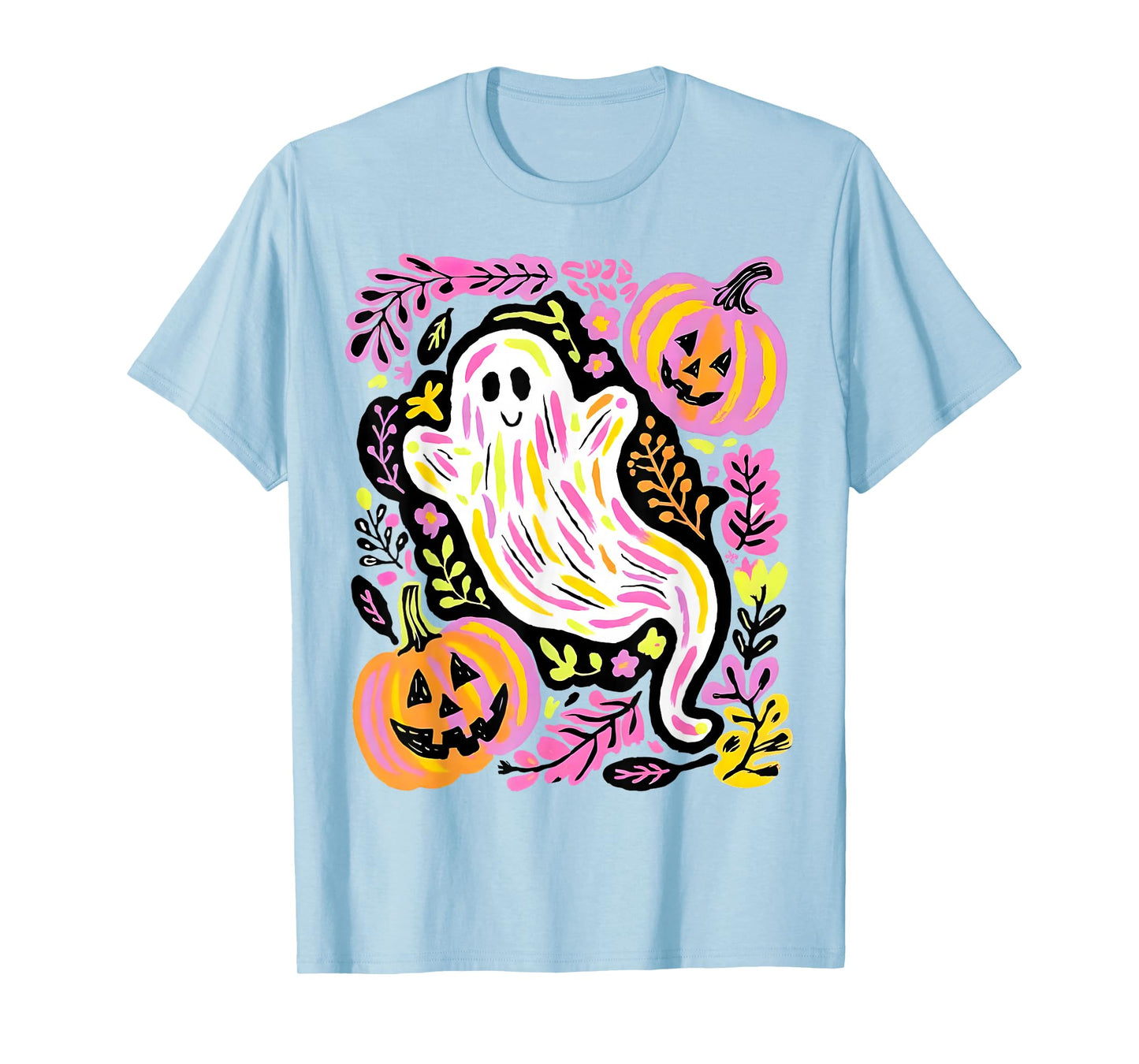 Halloween Ghost Spooky Season Retro Boho Floral Pumpkin T-Shirt