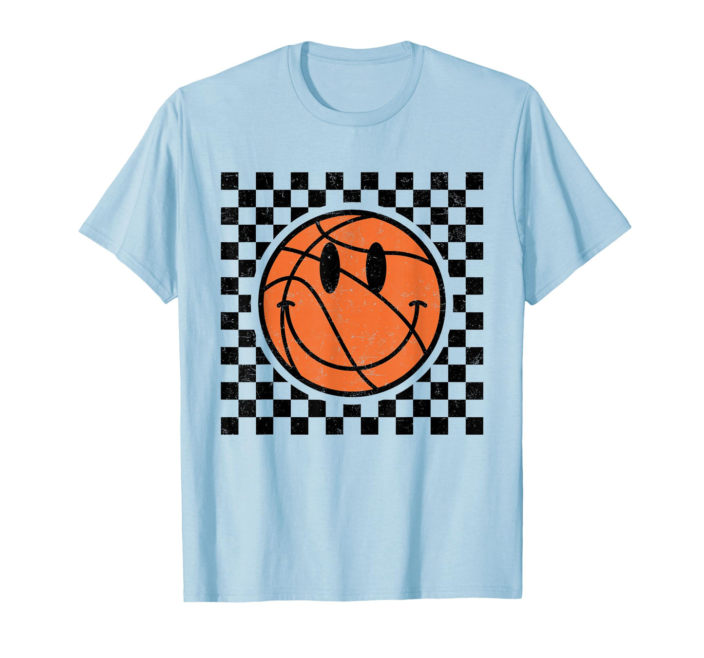 Game Day Basketball Smile Face Checkered Retro Vintage Style T-Shirt