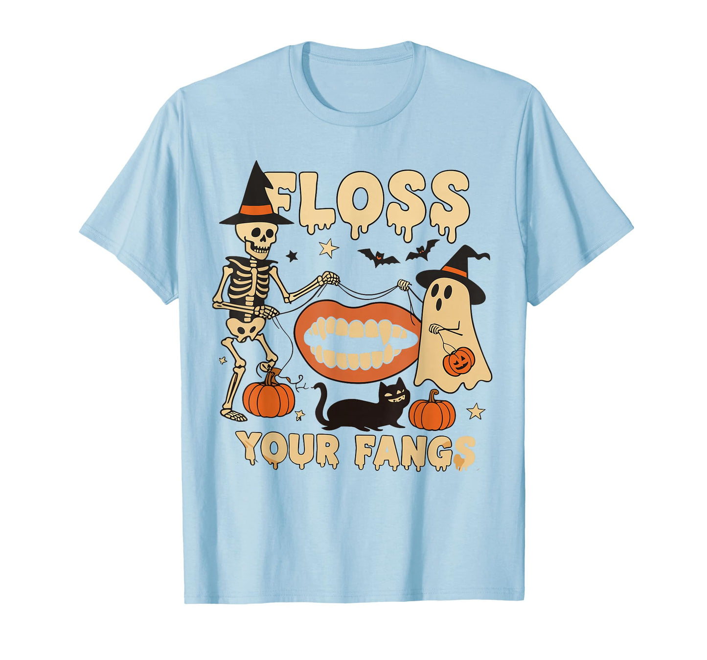 Floss Your Fangs Boo Dental Halloween Spooky Dentist T-Shirt