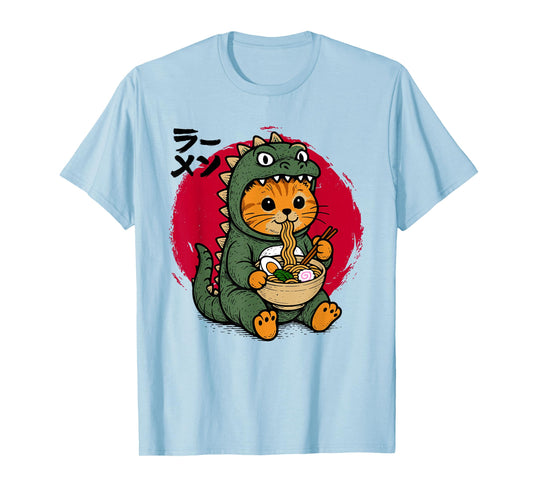 Funny Kaiju Cat Ramen Noodles Kawaii Japanese Anime Graphic T-Shirt
