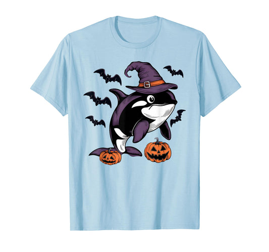 Funny Pumpkin Bat Witch Costume Orca Halloween T-Shirt