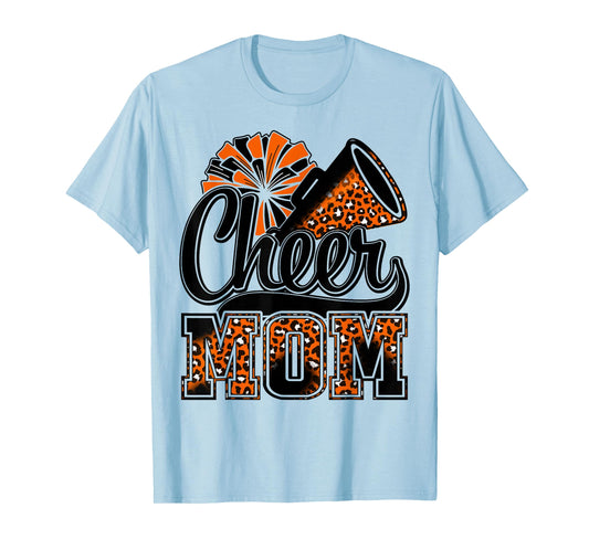 Cheer Mom Orange Leopard Cheerleader Competition Game Day T-Shirt