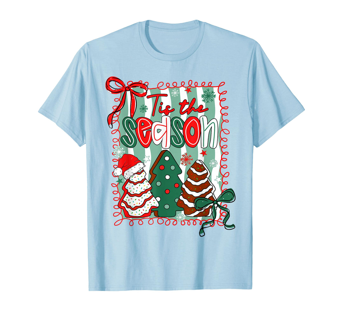 Tis The Season Coquette Bow Christmas Tree Cakes Debbie Pjs T-Shirt
