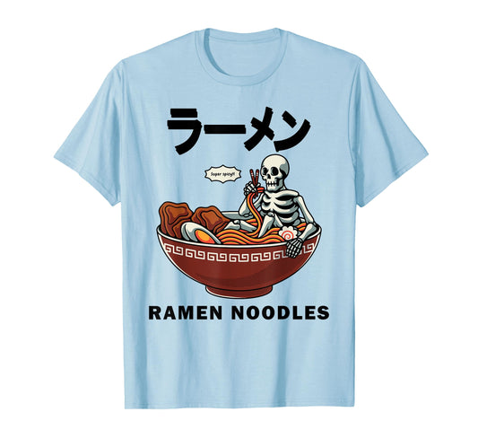 Skeleton Relaxing In A Bowl Of Ramen Funny Japanese Noodles T-Shirt