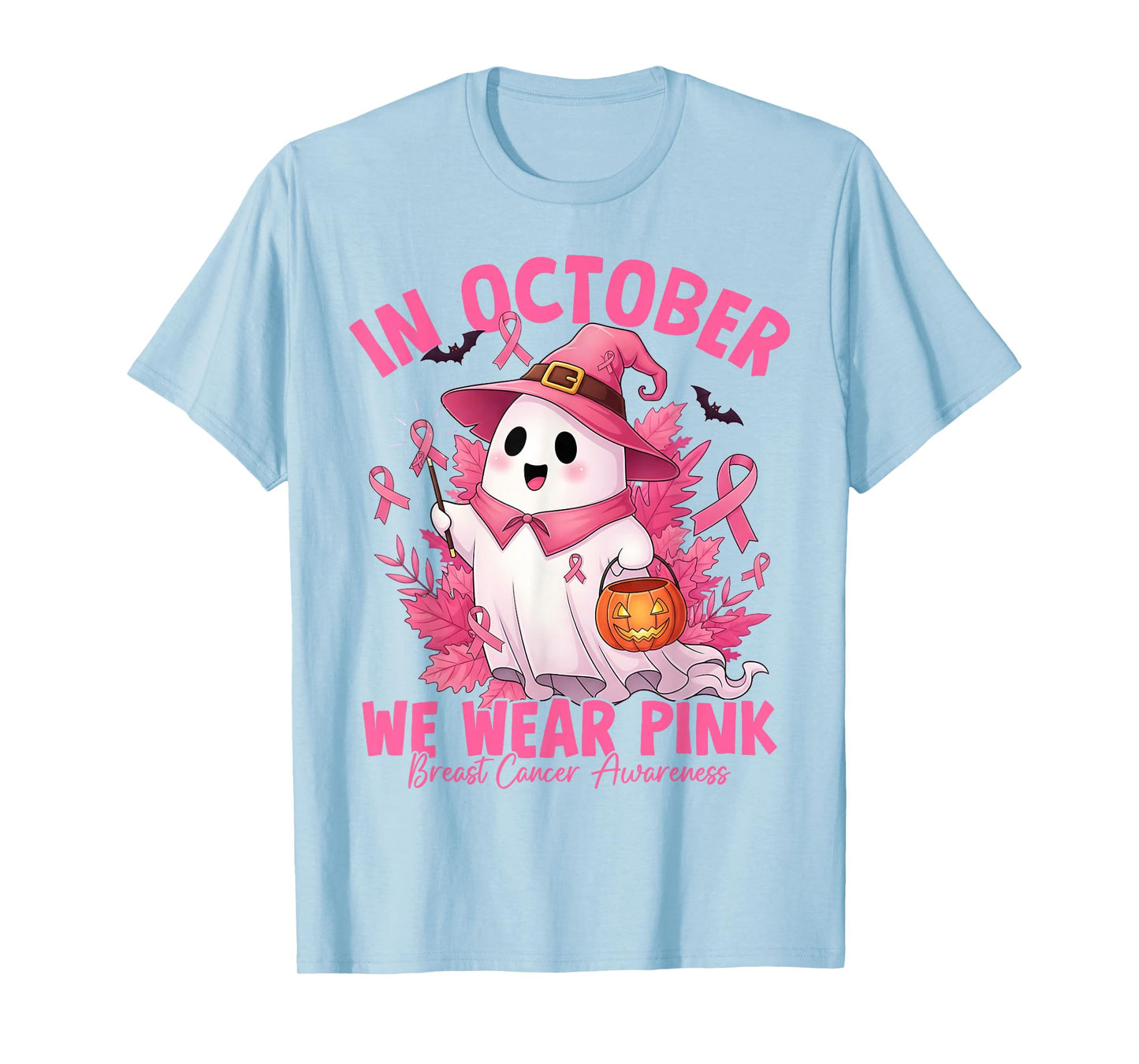 In October We Wear Pink Breast Cancer Halloween Boo T-Shirt