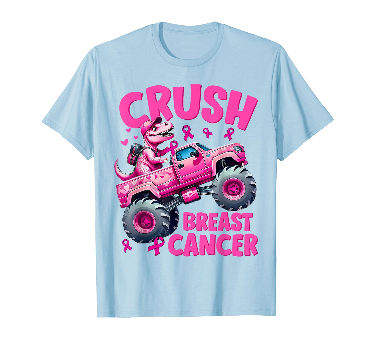 Crush Breast Cancer Pink T-Rex Dinosaur Monster Truck Boys T-Shirt