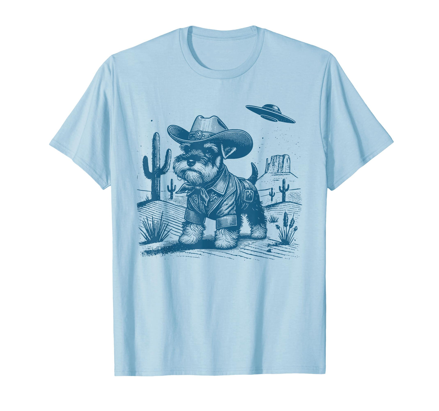 Schnauzer Vintage UFO Western Funny Cowboy Schnauzer UFO T-Shirt