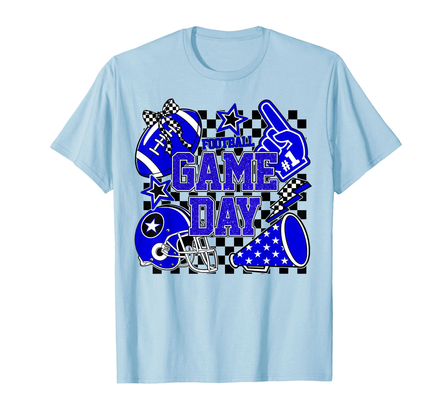 Game Day Football Touchdown Season Girly Team Spirit Blue T-Shirt