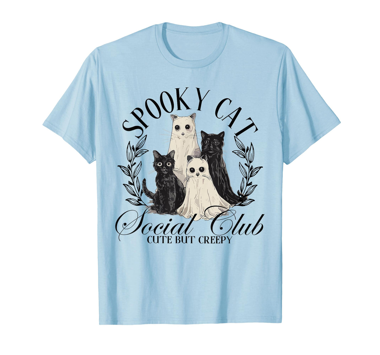 Spooky Cat Social Club Ghost Cat Halloween Gothic Black Cat T-Shirt