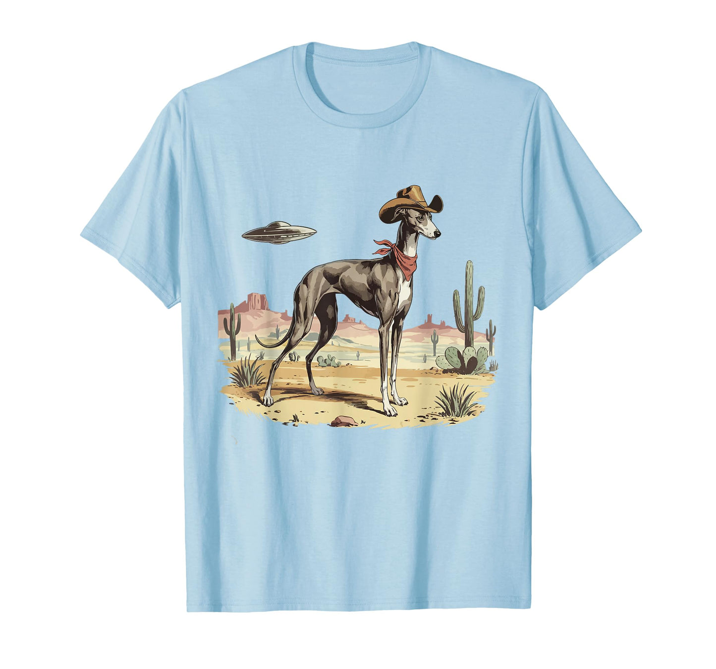 UFO Greyhound Western Alien Vintage 90s Whippet Cowboy Dog T-Shirt