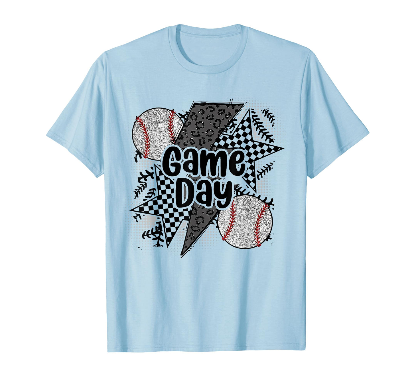 Game Day Baseball Retro Checkered Baseball T-Shirt