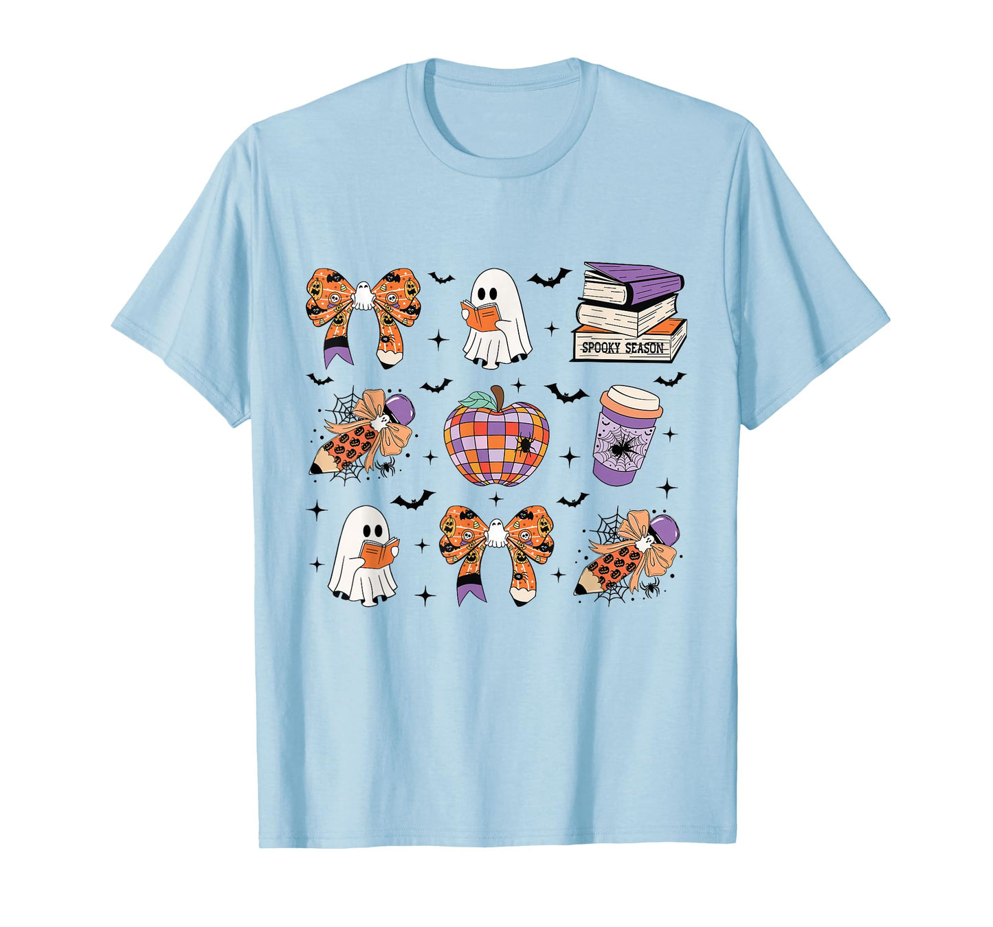 Coquette Teacher Halloween Ghost Reading Book Spooky Season T-Shirt