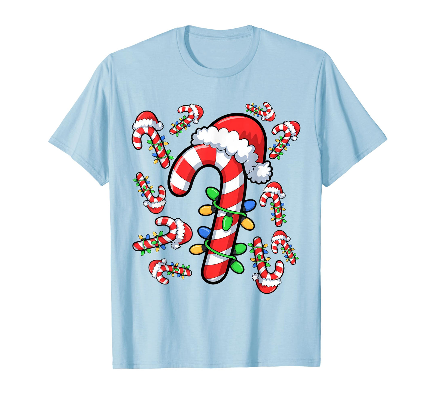 Red and White Candy Cane Santa Christmas Xmas Lights T-Shirt
