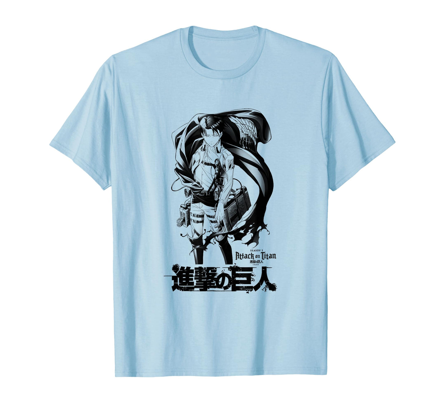 Attack on Titan Season 3 Levi with Cloak Black Outline Anime T-Shirt
