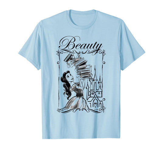 Disney Beauty and the Beast Belle Book Stack Sketch Portrait T-Shirt