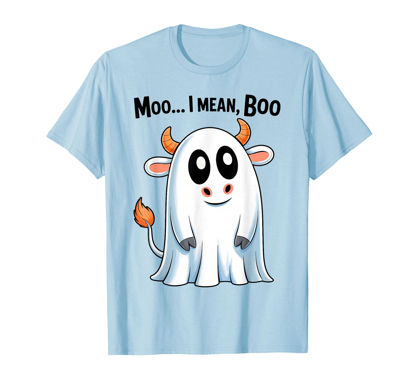 Moo I Mean Boo Funny Highland Cow Ghost Halloween Costume T-Shirt