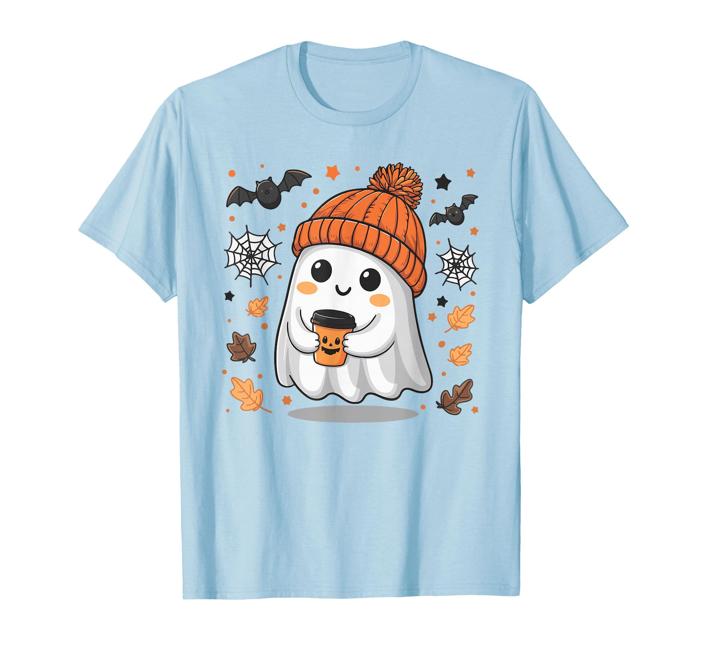 Cute Ghost Drinking Coffee Halloween Ghost Ice Coffee Womens T-Shirt