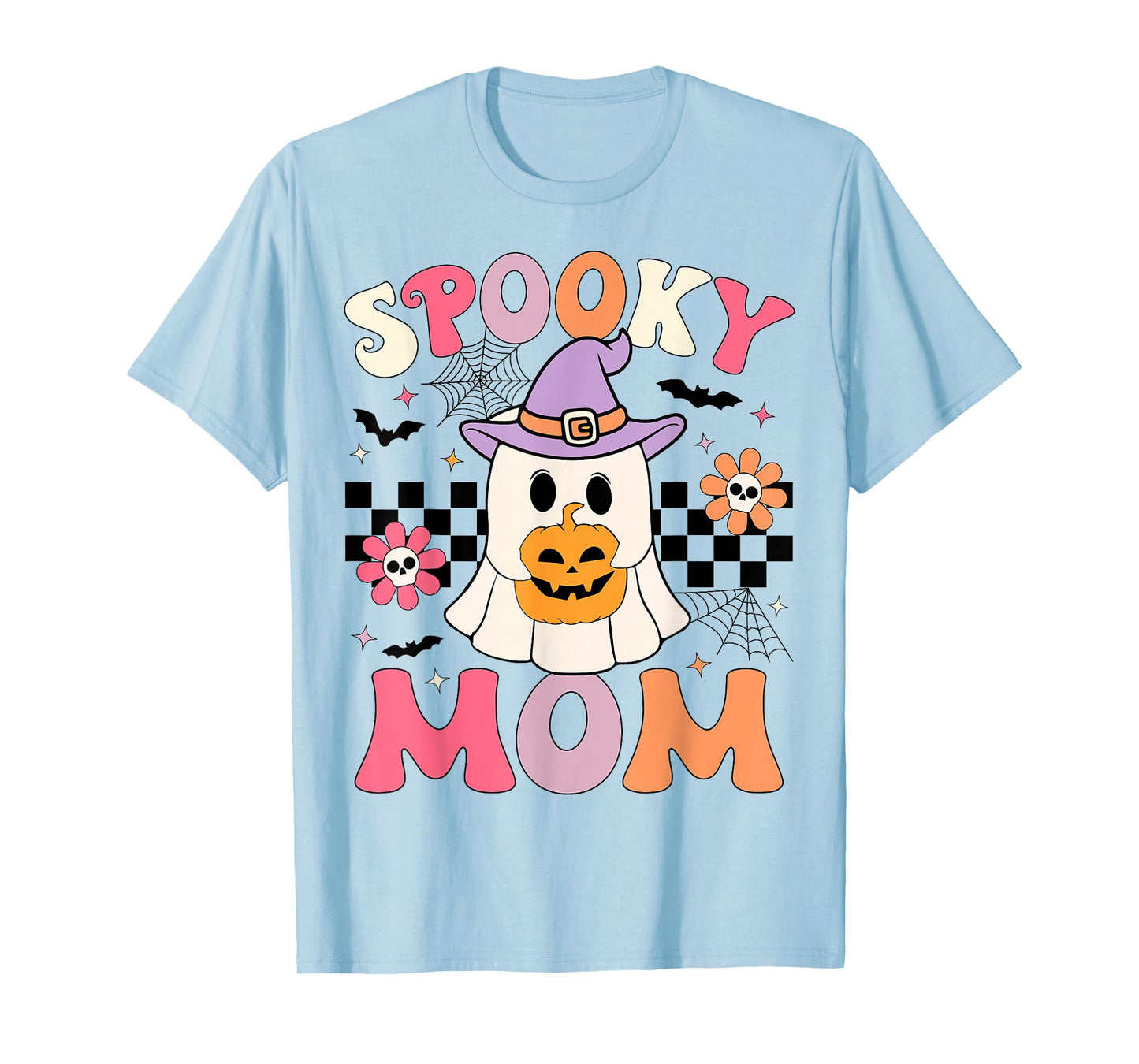 Groovy Spooky Mom Retro Ghost Holding Pumpkin Halloween T-Shirt