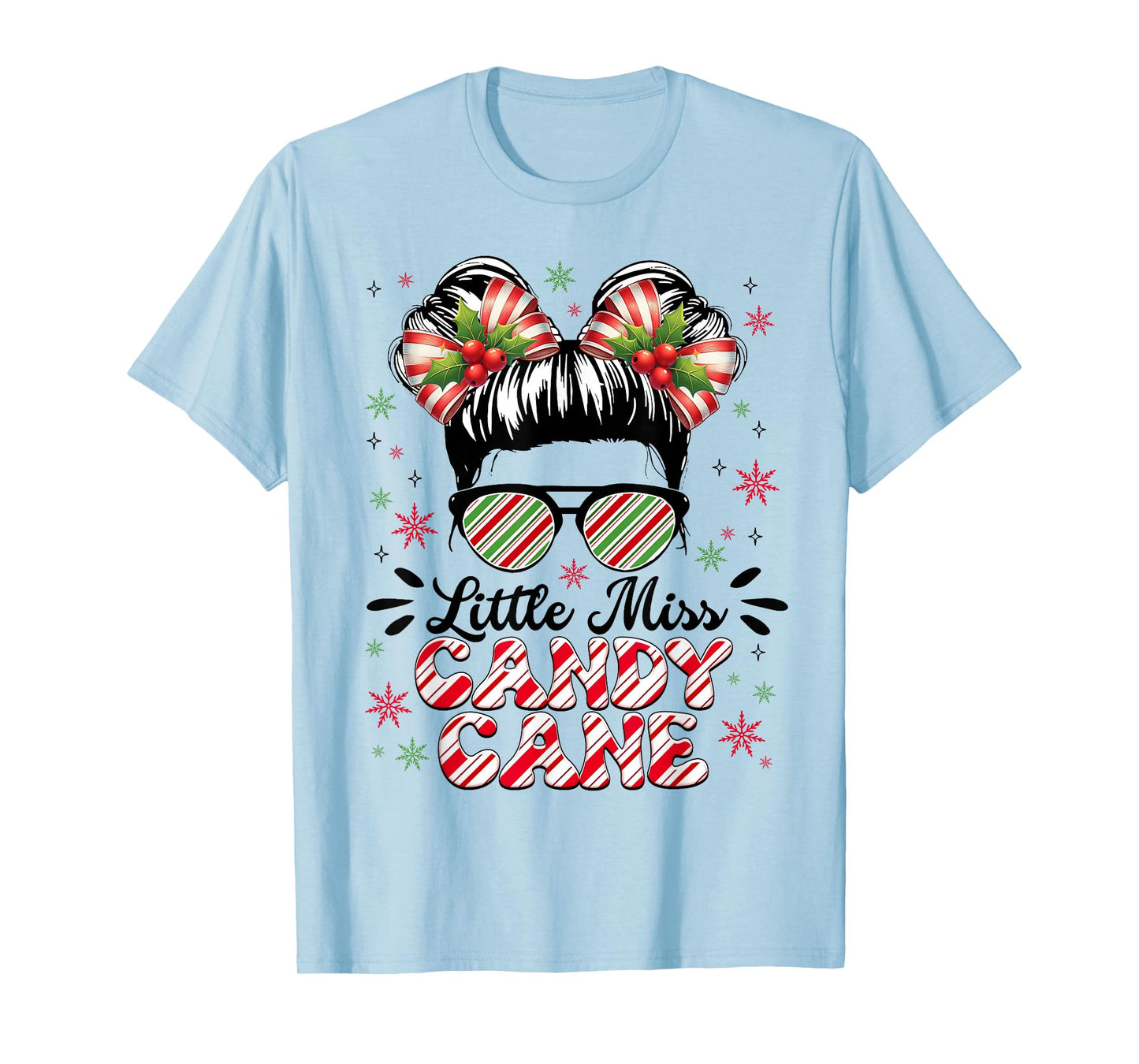 Little Miss Candy Cane Christmas Messy Bun Toddler Girl Kids T-Shirt