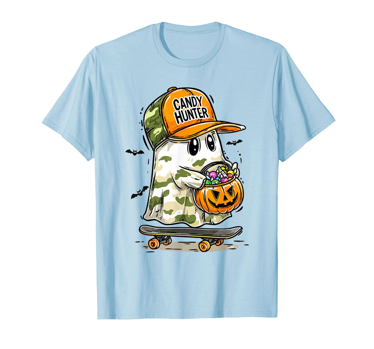Camo Ghost Halloween Costume Boy Kid Candy Hunter Pumpkin T-Shirt