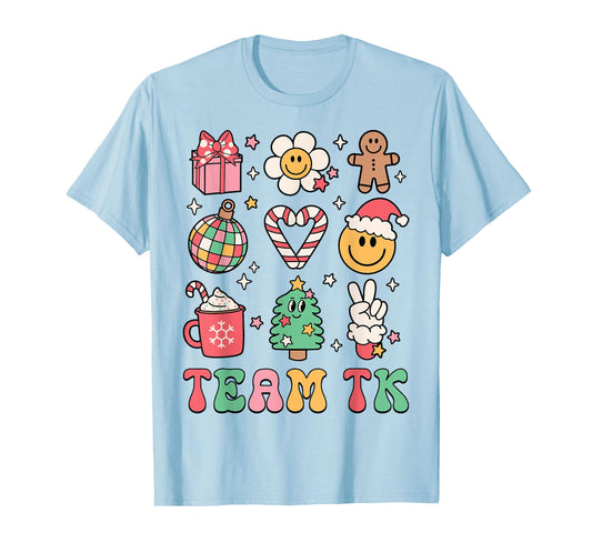 Team TK Teacher Christmas Groovy Smile Face Girl Boy Kid TK T-Shirt