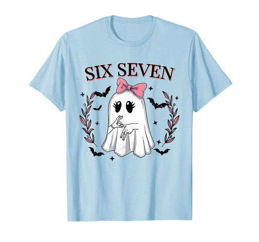 Funny Six Seven Meme 67 Spooky Ghost Halloween 6 7 Cute Girl T-Shirt