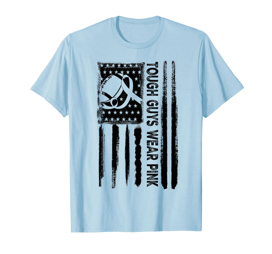 Tough Guys Wear Pink Breast Cancer Football American Flag T-Shirt