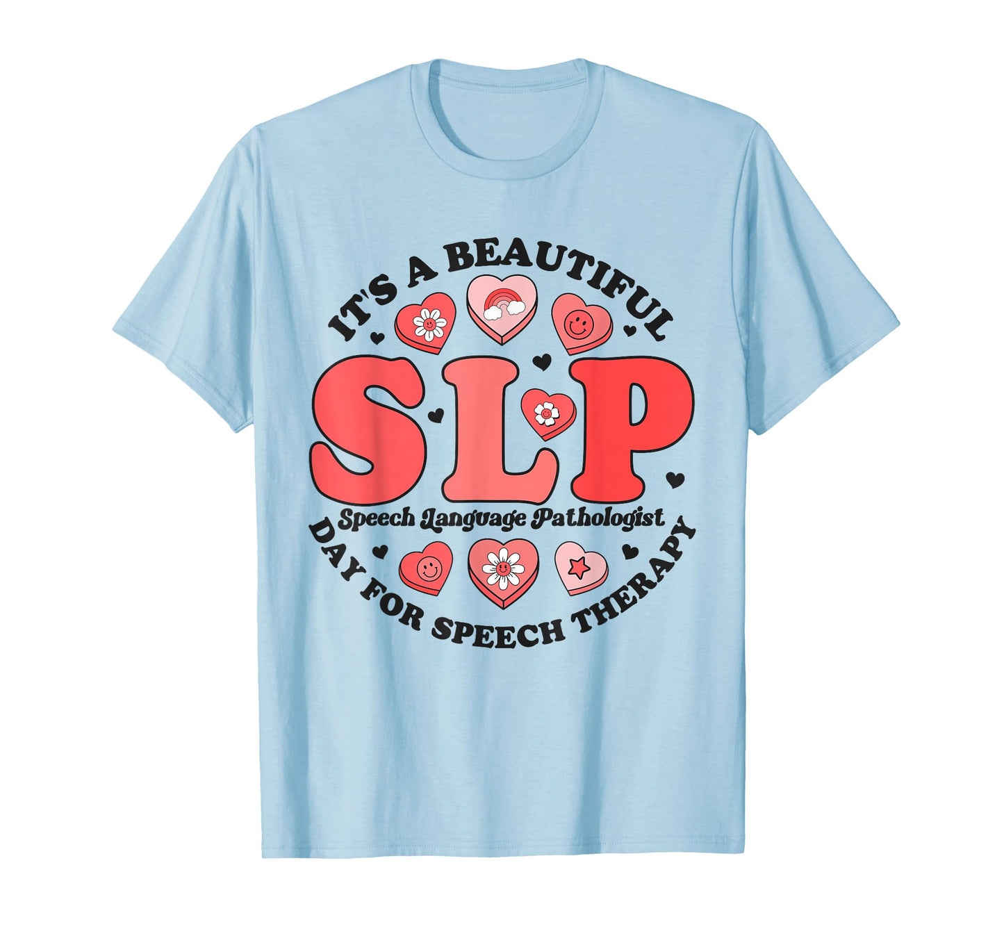 SLP Speech Therapy Pathologist Crew Groovy Valentines Hearts T-Shirt