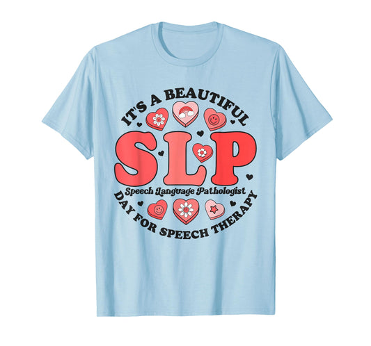 SLP Speech Therapy Pathologist Crew Groovy Valentines Hearts T-Shirt