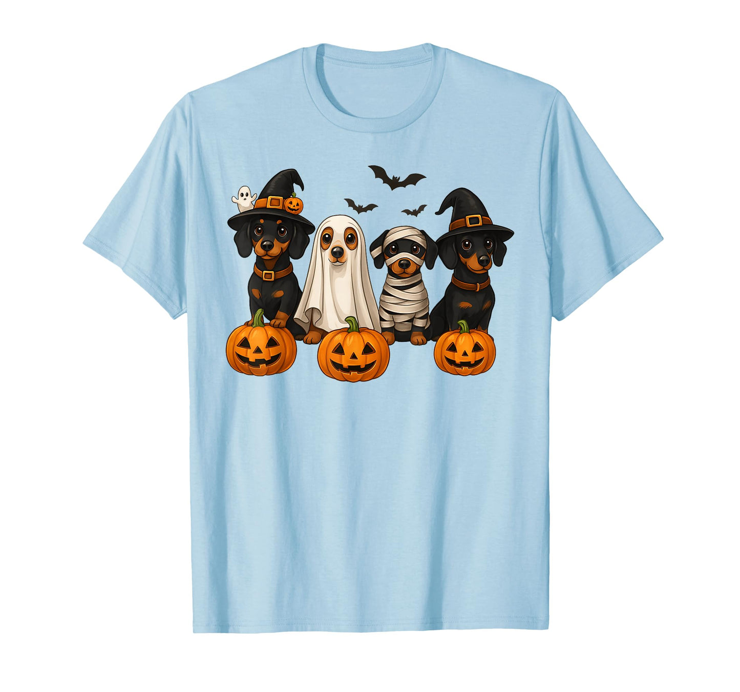Ghost Witch Mummy Pumpkin Dachshund Dog Costume Halloween T-Shirt