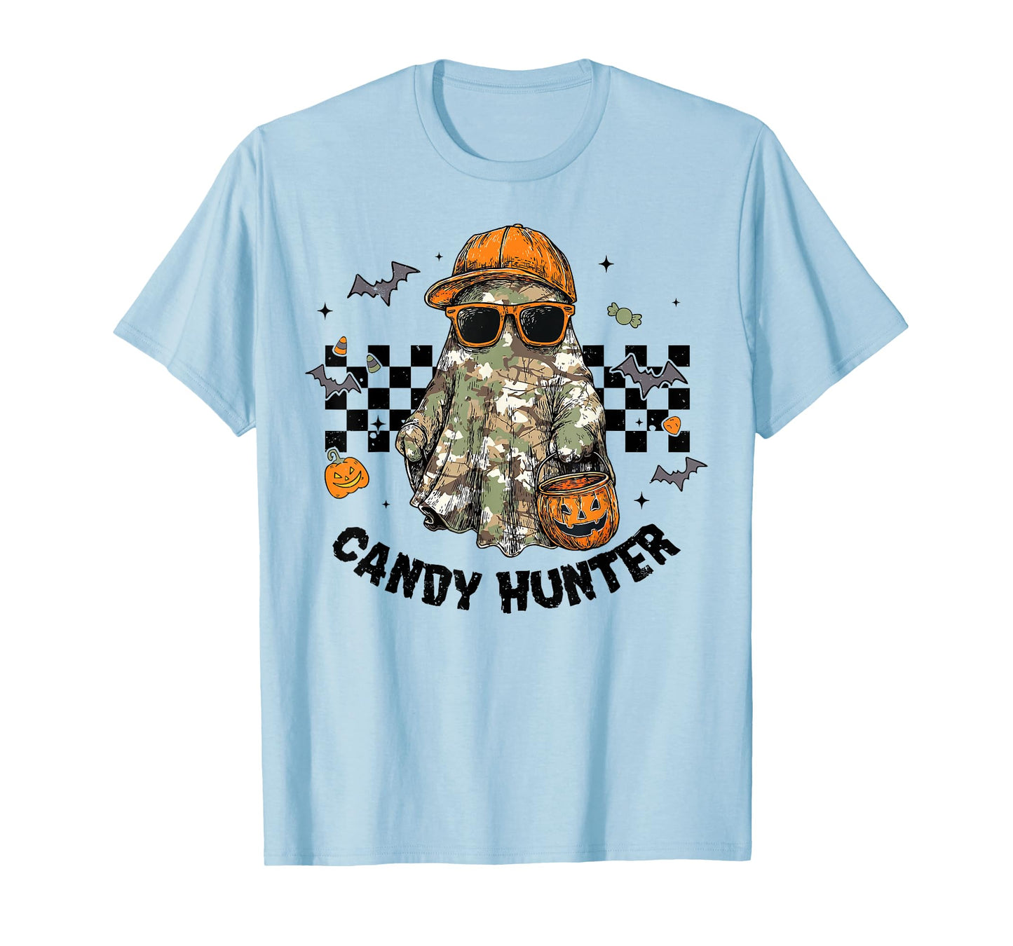 Camo Ghost Candy Hunter Halloween Spooky Dude Funny Boys Kid T-Shirt
