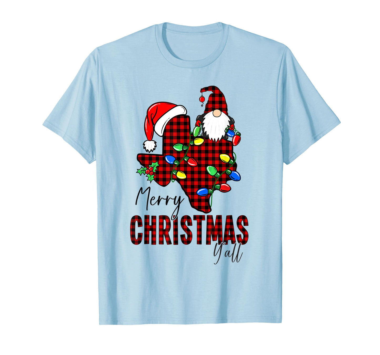 Merry Christmas Y'all Texas State Red Plaid T-Shirt