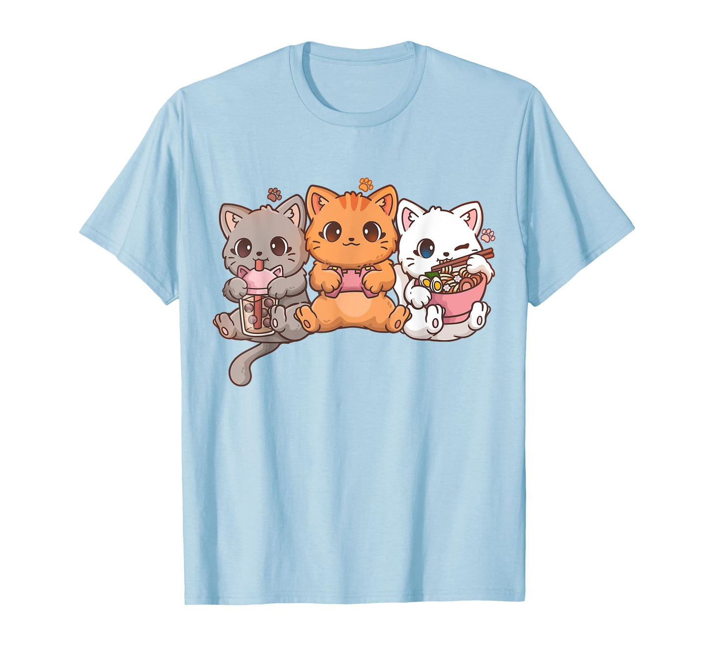 Kawaii Gaming Gamer Cat Boba Tea Cat Bubble Tea Ramen Cats T-Shirt