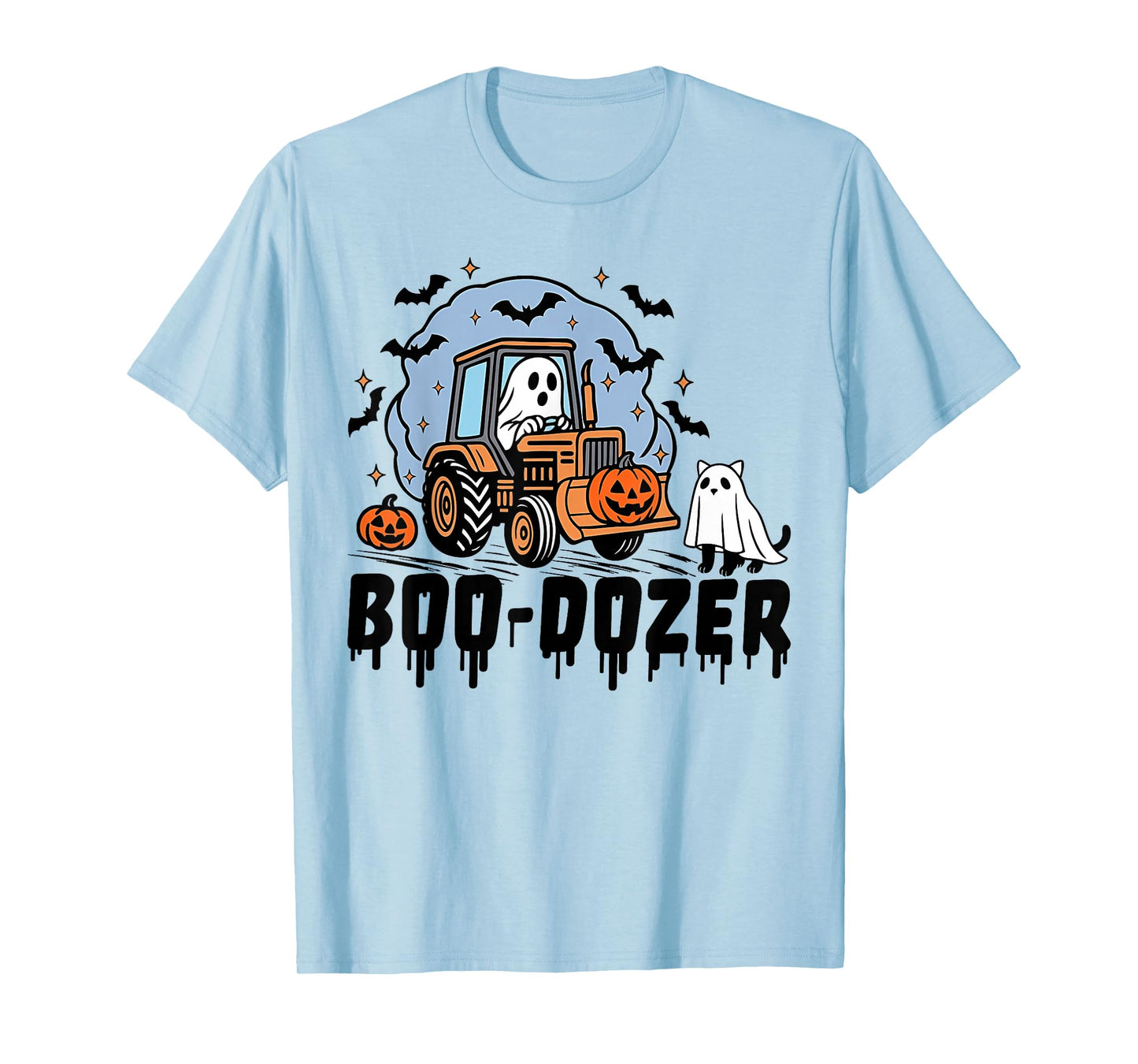 Retro Bulldozer Halloween Boo Dozer Construction Truck Kids T-Shirt