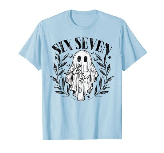 Six Seven 6 7 Meme Gen Alpha Halloween Ghost Hands Sign T-Shirt