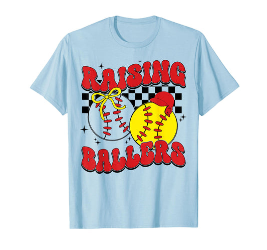 Busy Raising Ballers Softball and Baseball Leopard Print Mom T-Shirt