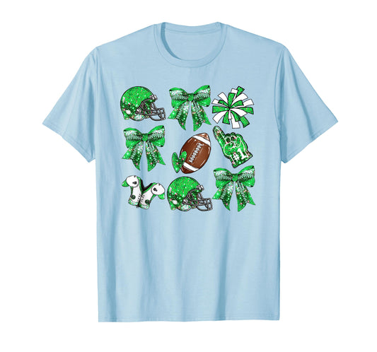 Green Coquette Bow Football Game Day Women Girls Kids T-Shirt