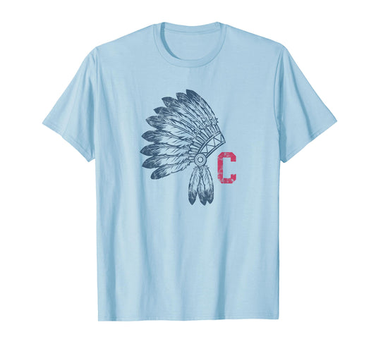 Block C with Native American Headdress Cleveland T-Shirt Small