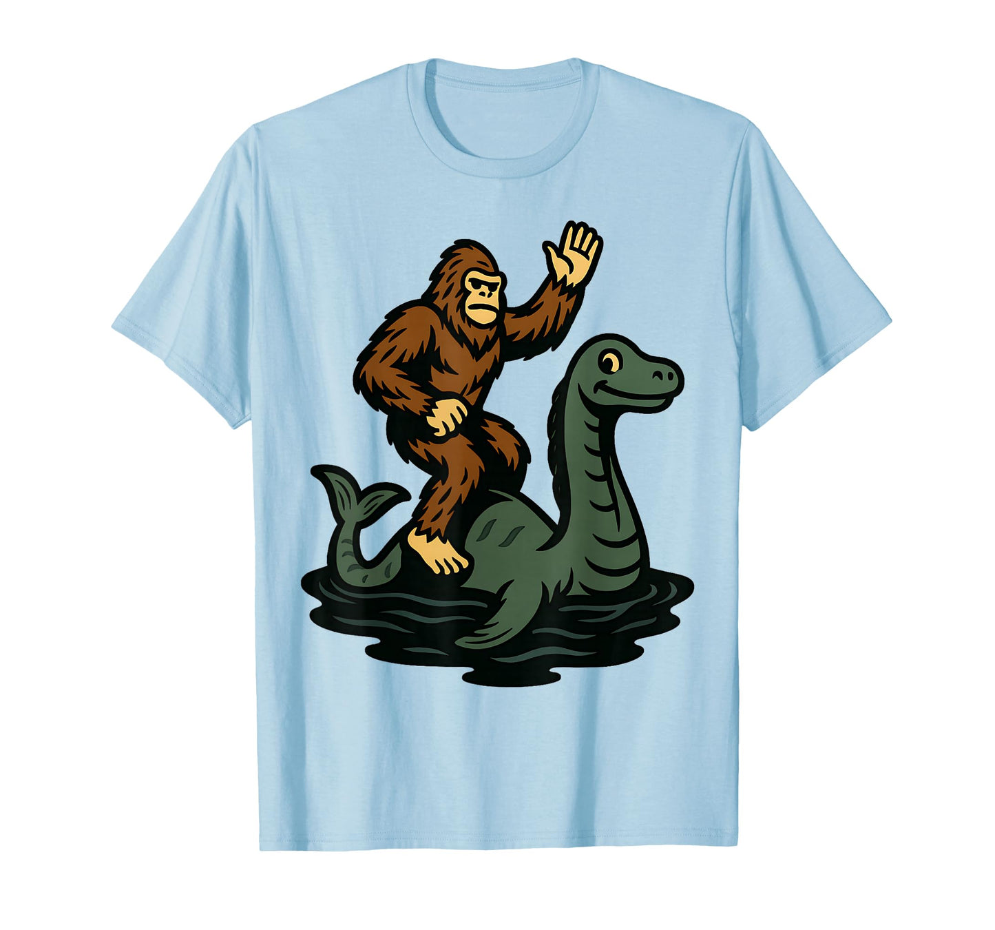 Bigfoot Riding Loch Ness Monster Funny Sasquatch T-Shirt