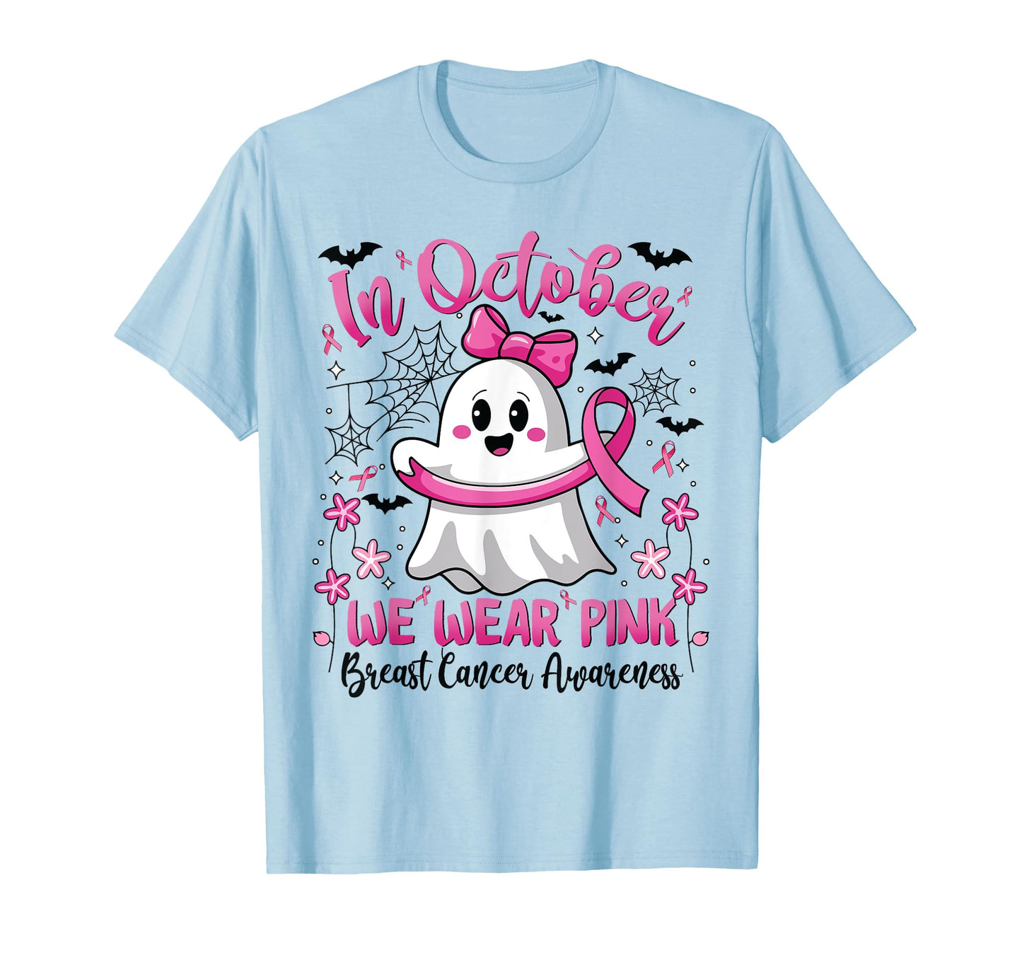 In October We Wear Pink Ghost Witch Breast Cancer Awareness T-Shirt