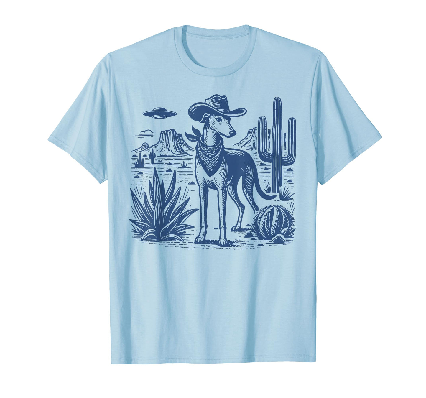 UFO Greyhound Western Alien Vintage 90s Whippet Cowboy Dog T-Shirt