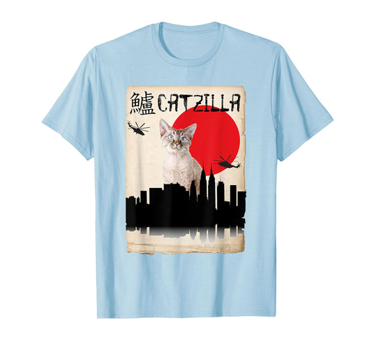 Devon Rex Cat Catzilla T-Shirt for Men Women Kids