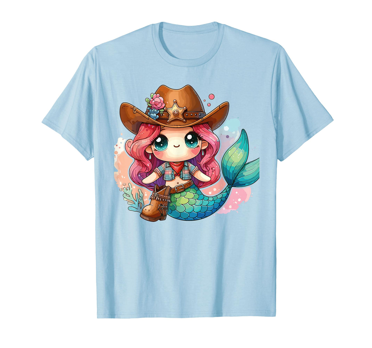 Western Rodeo Cowboy Hat Mermaid Texas Animals T-Shirt