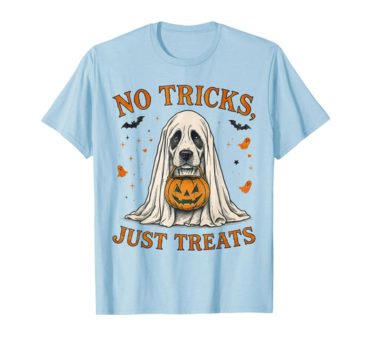 Funny No Tricks Just Treats Cute Dog Ghost Pumpkin Halloween T-Shirt