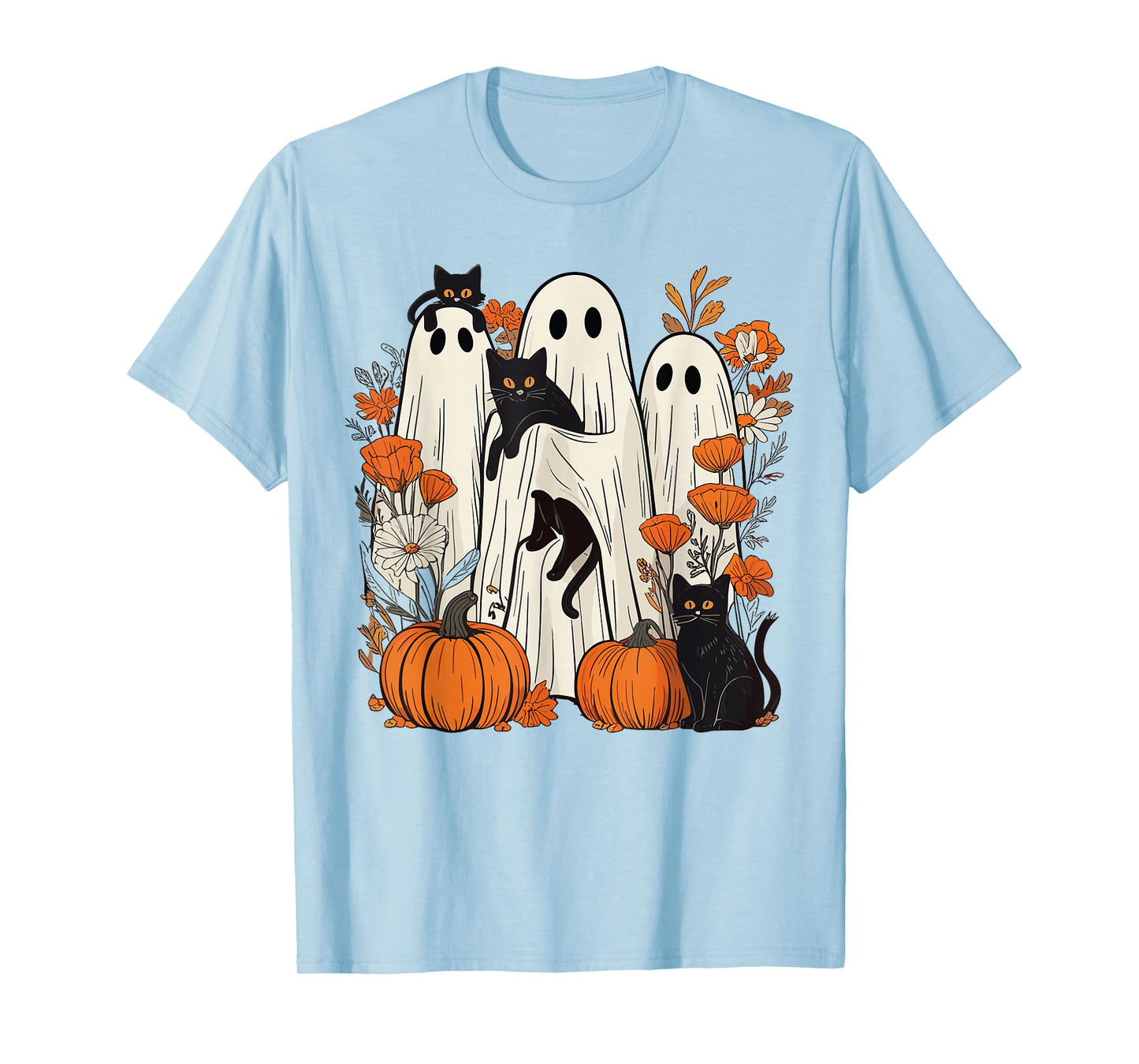 Retro Halloween Ghost Holding Black Cat Costume Men Women T- T-Shirt