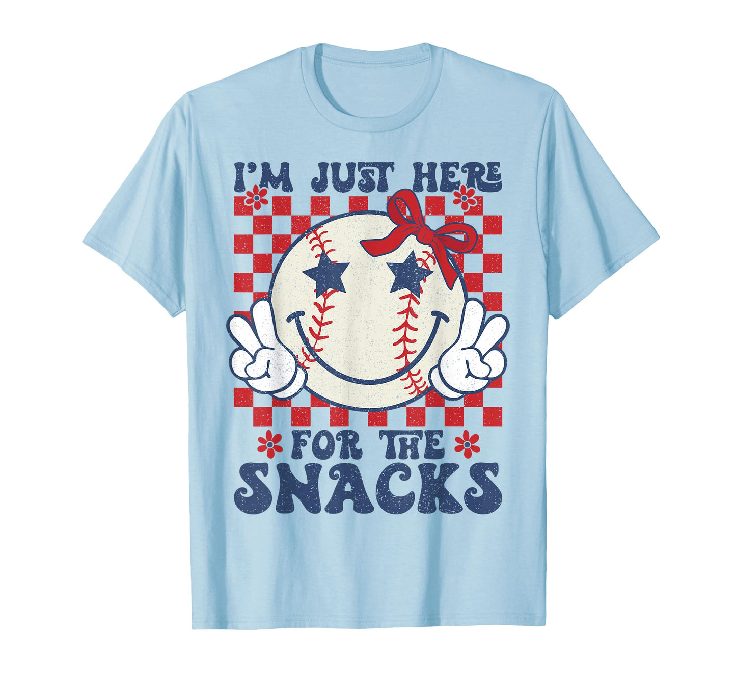 Retro Baseball Sister I'm Just Here for the Snacks Girls Mom T-Shirt