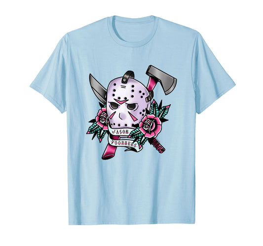 Friday The 13th Jason Voorhees Mask Tattoo Style Chest Logo T-Shirt