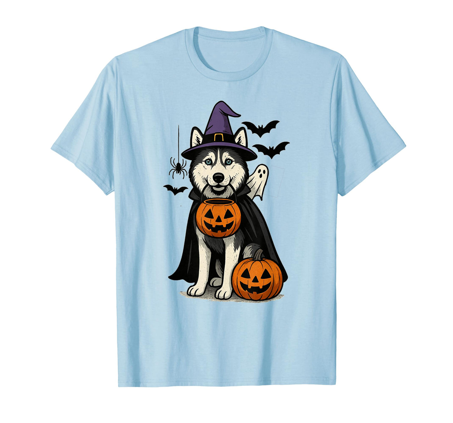 Halloween Siberian Husky Dog, Witch's hat, with Blue Eyes T-Shirt